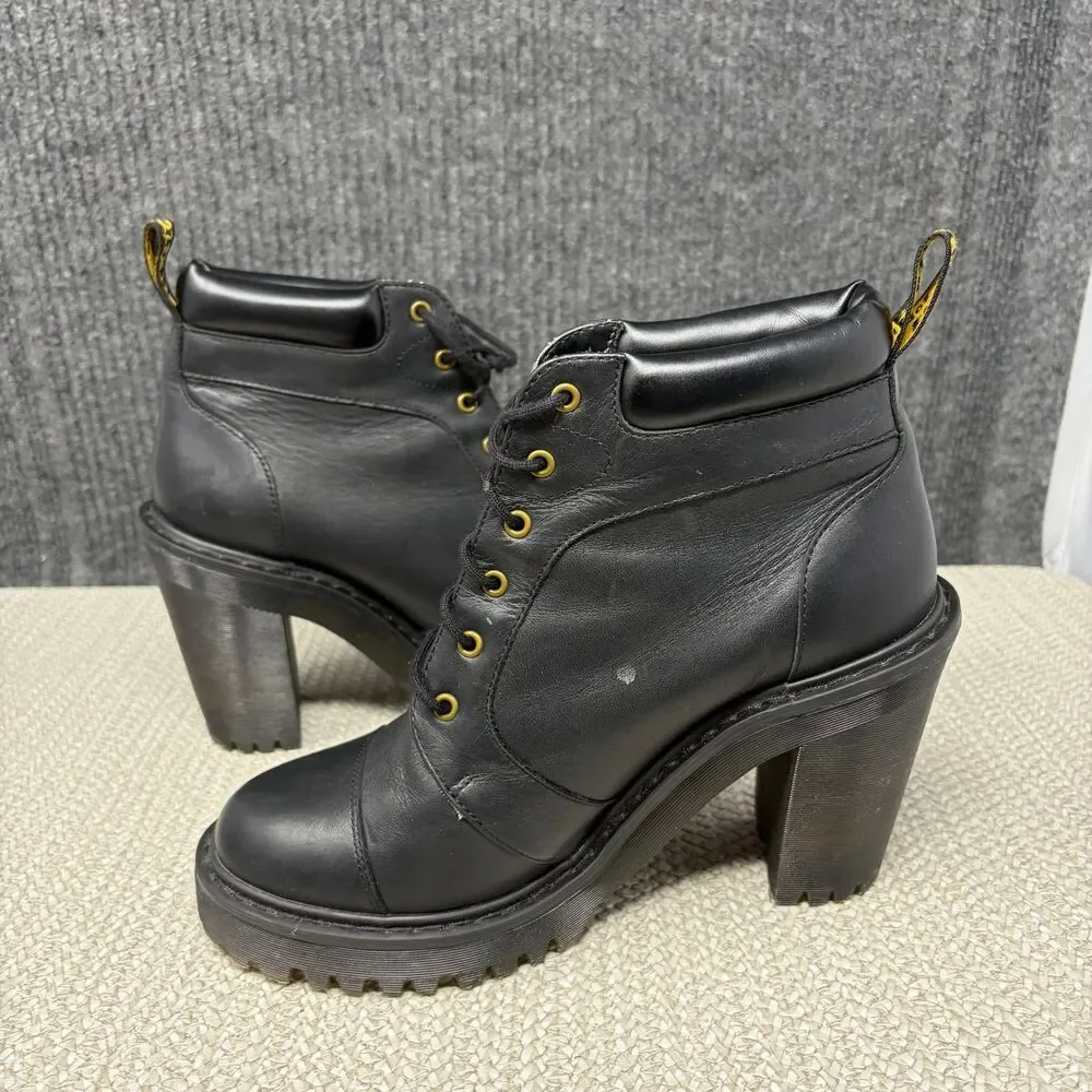 Dr. Martens Averil Lace Heeled Chunky Ankle Boots Black Leather Women’s 7 US